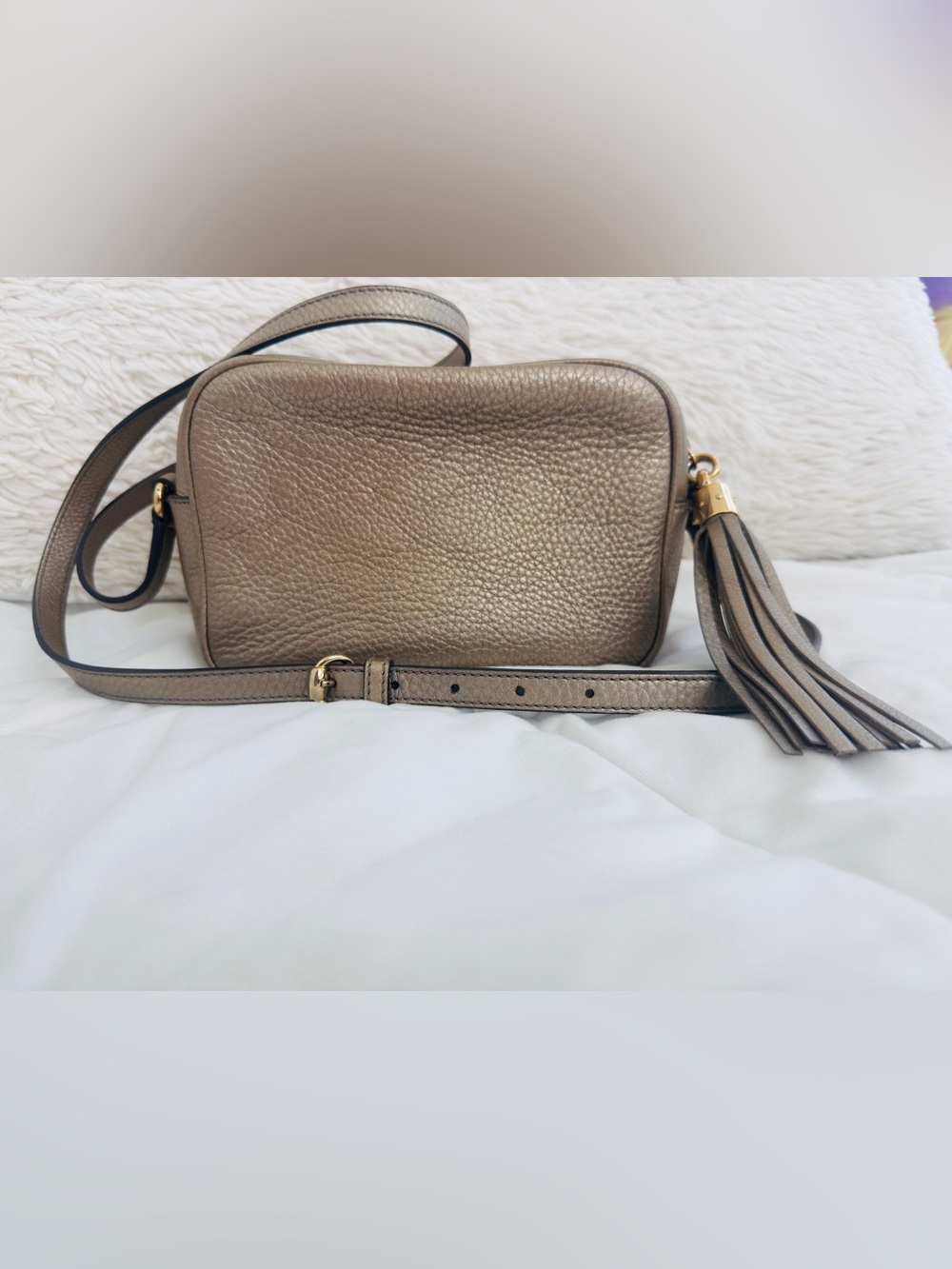 Gucci Soho Disco Small Leather Crossbody Bag Metallic Beige/Champagne Gold DustB - Picture 8 of 17